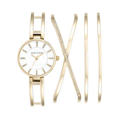 Anne Klein Goldtone Watch and Cuff Bracelet Set - AK-2236GBST
